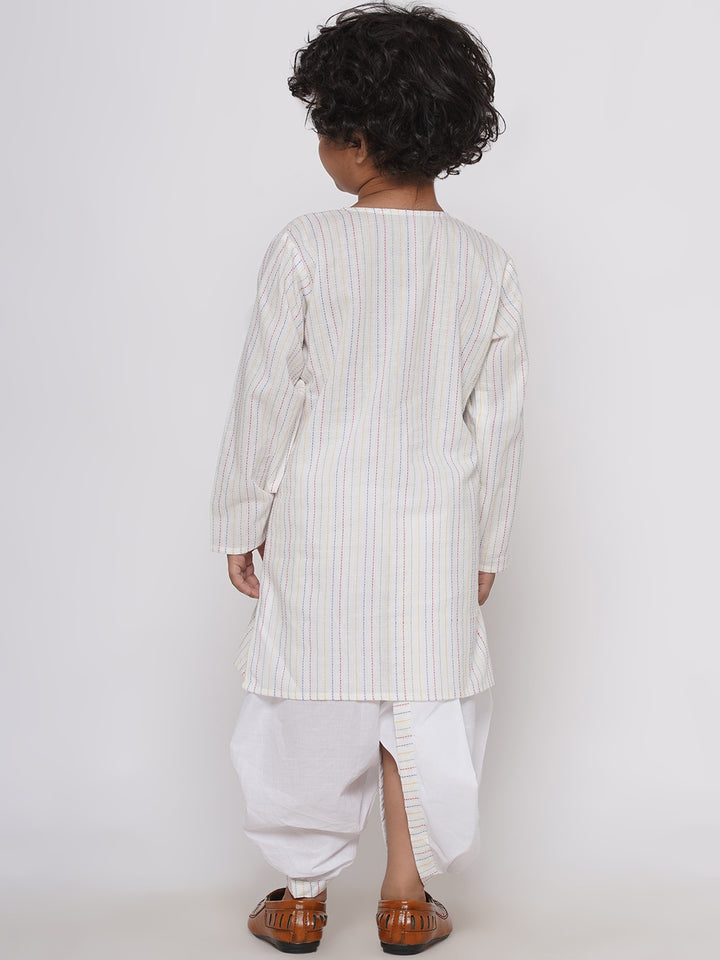 Little Bansi Boys Multi Color Thread Work Kurta with Pearl buttons & Dhoti - Little Bansi