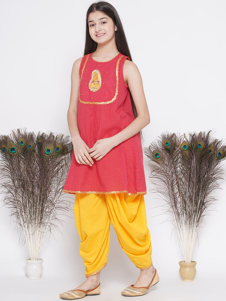 Jaipuri work Frock Style Kurta with Ghungroo and ambi buti-work with salwar - Little Bansi