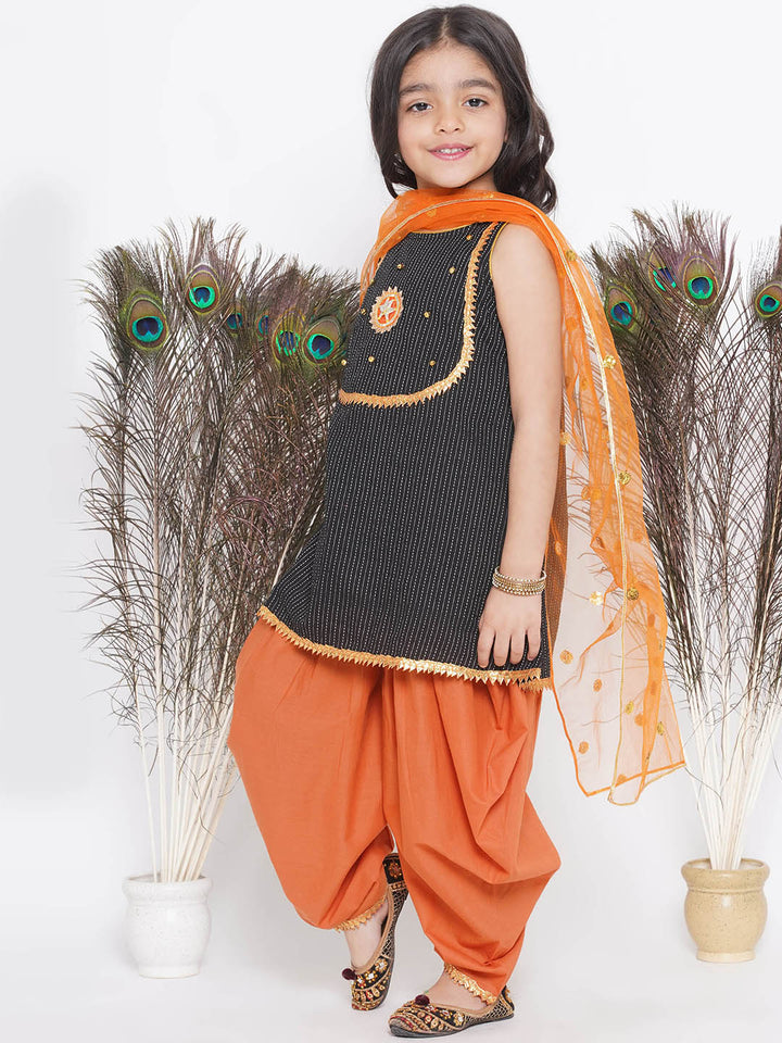 Jaipuri Frock Style Kurta with Ghungroo  buti work with salwar and Dupatta - Little Bansi