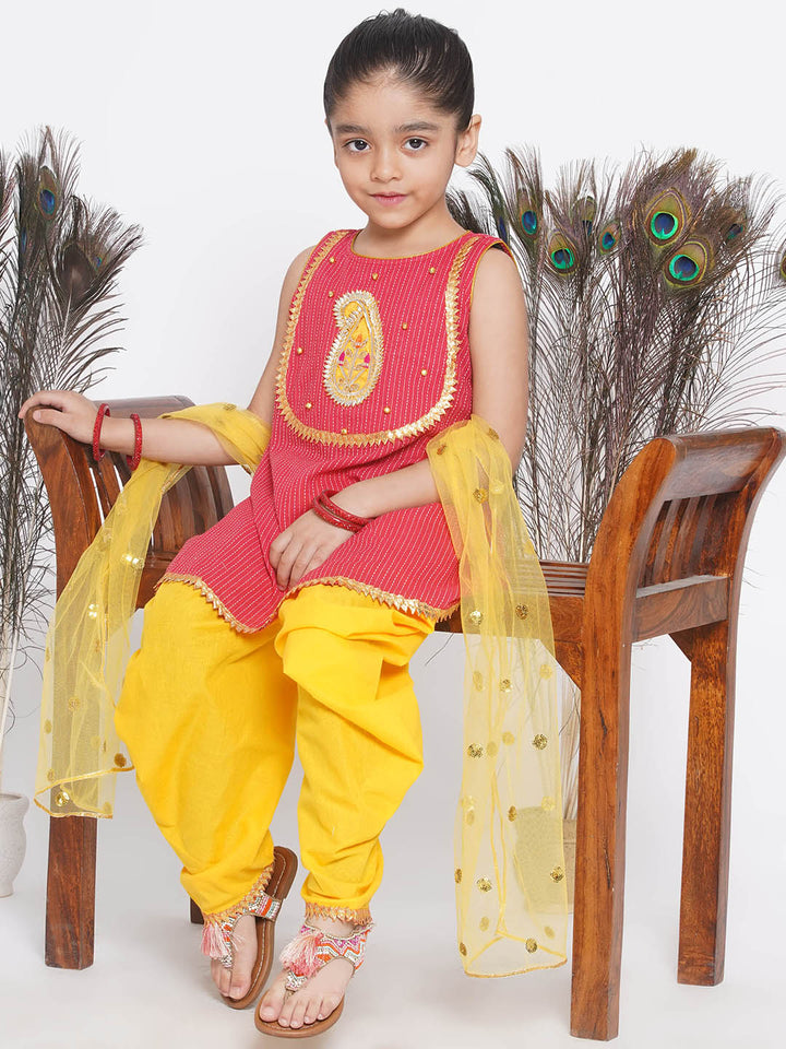 Jaipuri work Frock Style Kurta with Ghungroo and ambi buti-work with salwar - Little Bansi