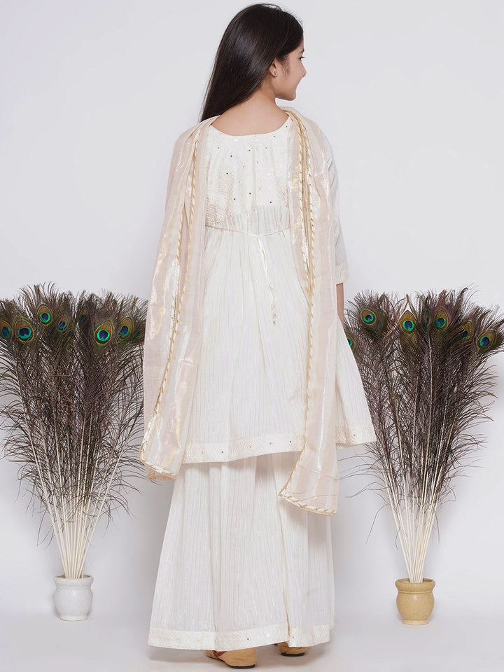 Frock style Kurta with Mirror work attached Jacket and Sharara with Dupatta - Little Bansi