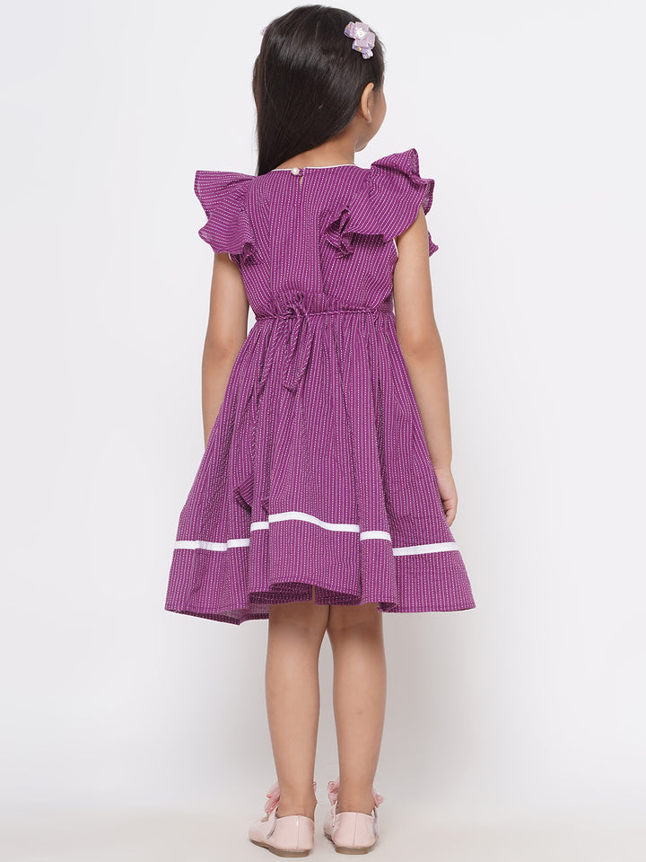 Little Bansi Girls Thread Work Ruffled Frock - Plum - Little Bansi