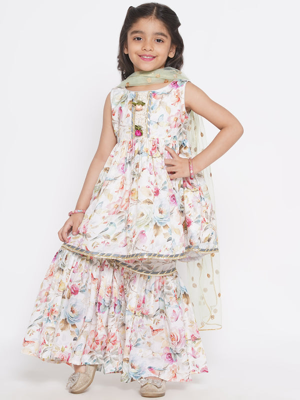 Frock Style Kurta Lace work with Ghera wala Sharara and Dupatta - Little Bansi