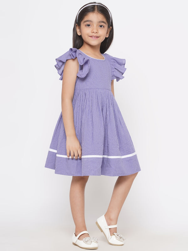 Little Bansi Girls Thread Work Ruffled Frock - Light Purple - Little Bansi