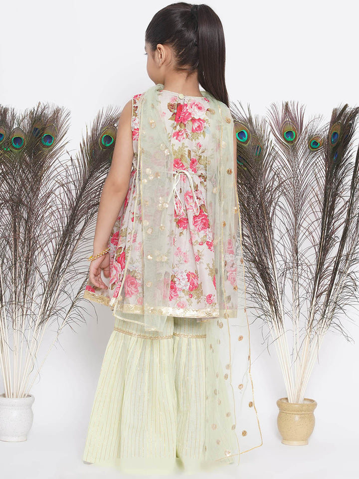 Gulabo Frock Style Kurta with golden strip sharara and Dupatta - Little Bansi