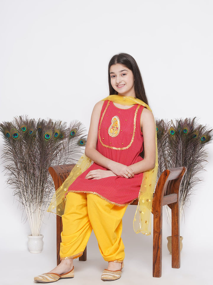 Jaipuri work Frock Style Kurta with Ghungroo and ambi buti-work with salwar - Little Bansi