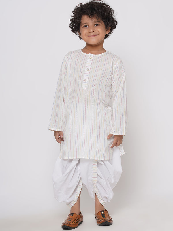 Little Bansi Boys Multi Color Thread Work Kurta with Pearl buttons & Dhoti - Little Bansi