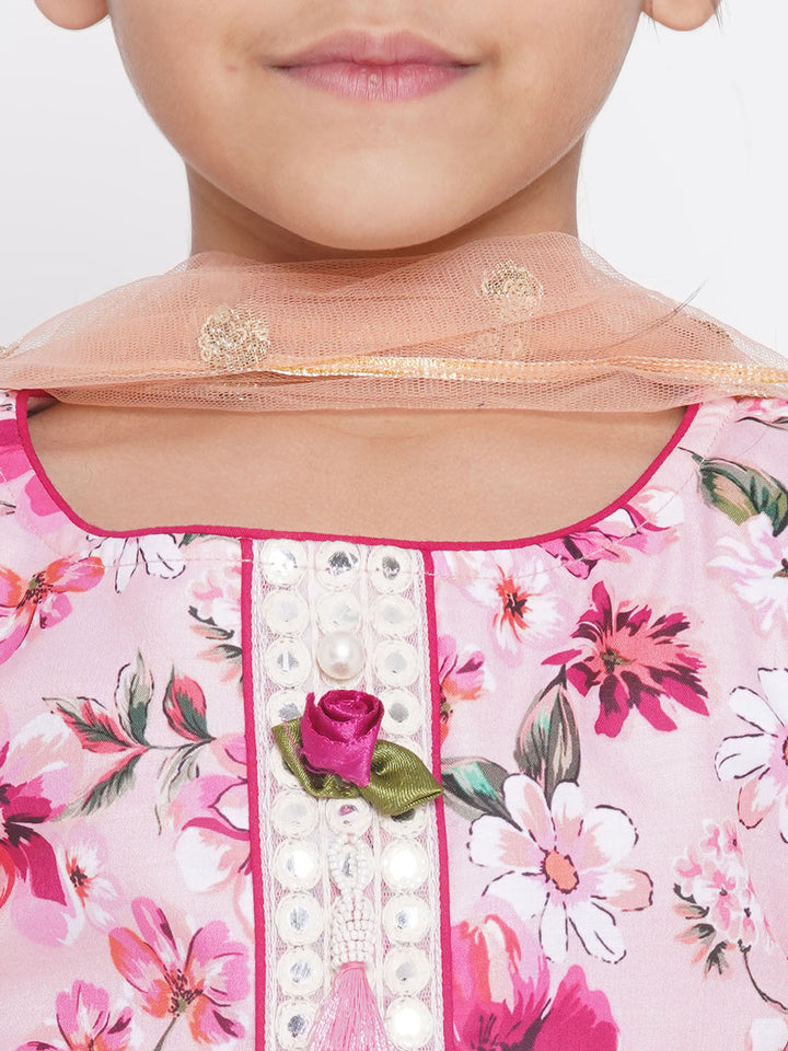 Gulabo Frock Style Kurta with Sharara and Dupatta - Pink & Peach - Little Bansi