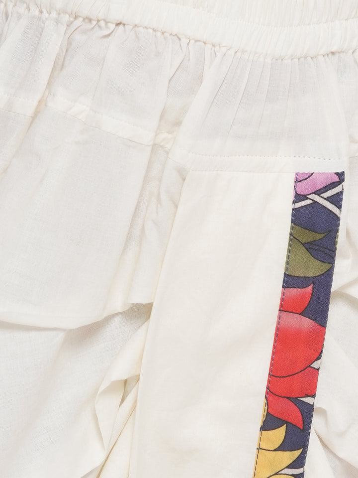 Wild Lotus & Flamingo Print Kurta with Pearl Button & Dhoti - Navy Blue - Little Bansi